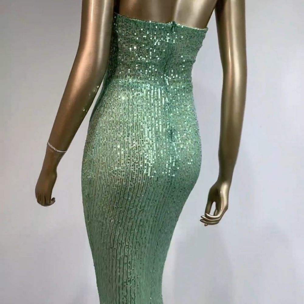 Gorgeous Green Sequin Halter Gown - Picture 8 of 12